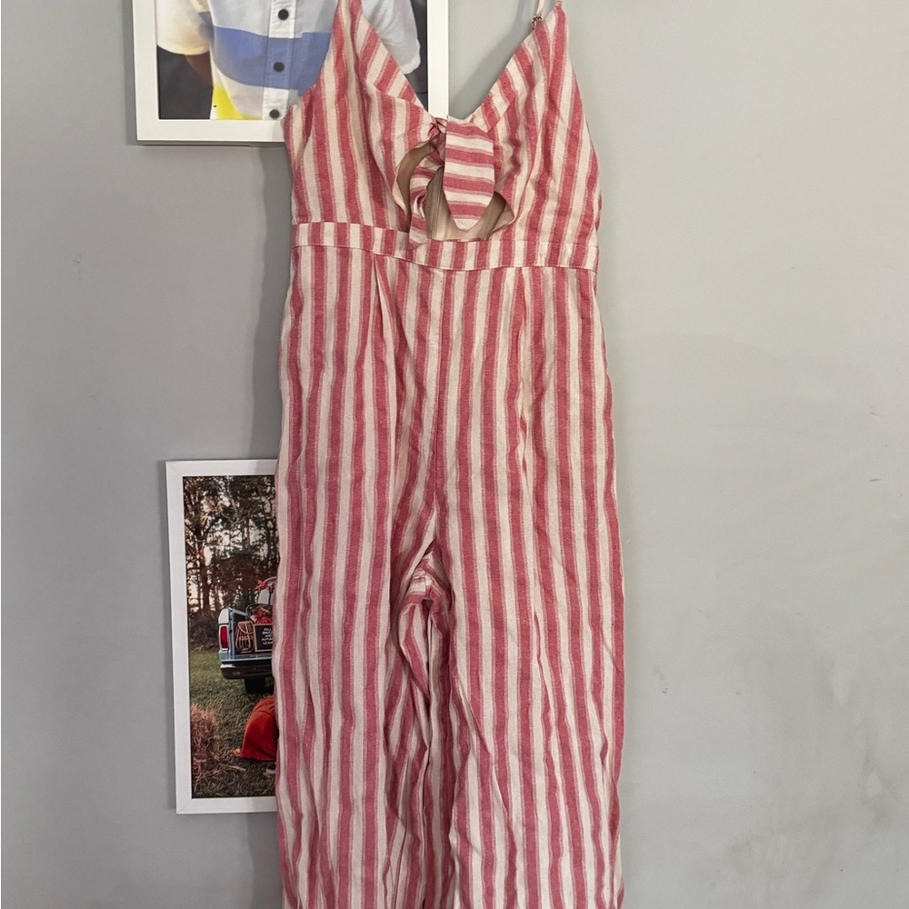 Forever 21 Kids Pink and White Striped Jumpsuit